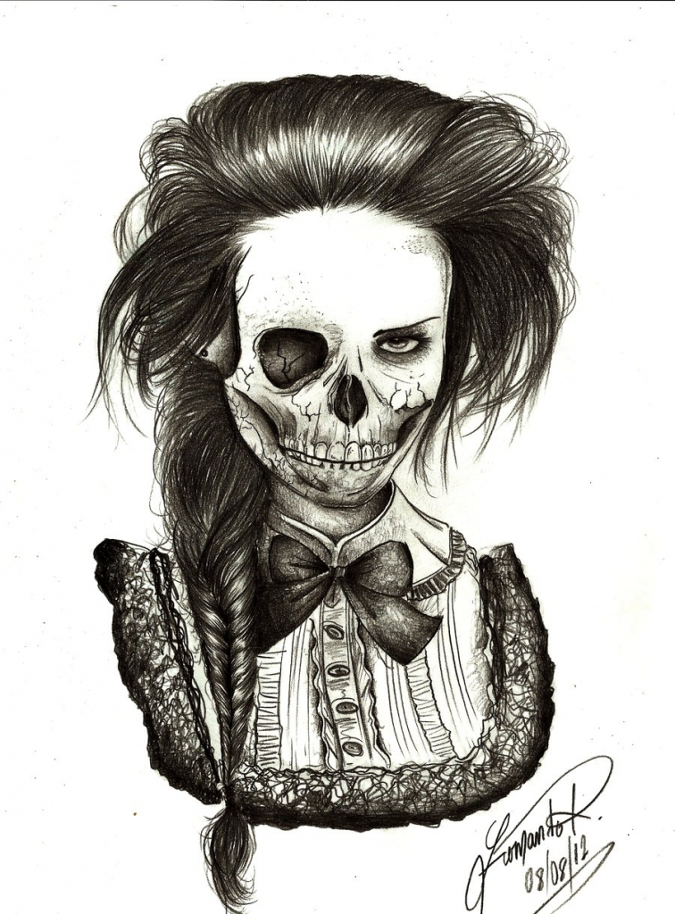 756x1024 Skeleton Girl Drawing Little Mirror Sketch