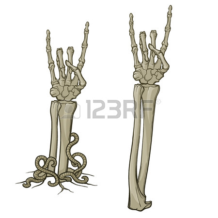 450x450 Zombie Body Language. Sign Of The Horns. Pair Of Skeleton Hands