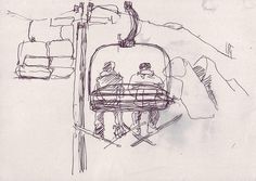 236x167 Inkshuffle Mountain Ski Lift Chairs Pencil Drawing Drawing