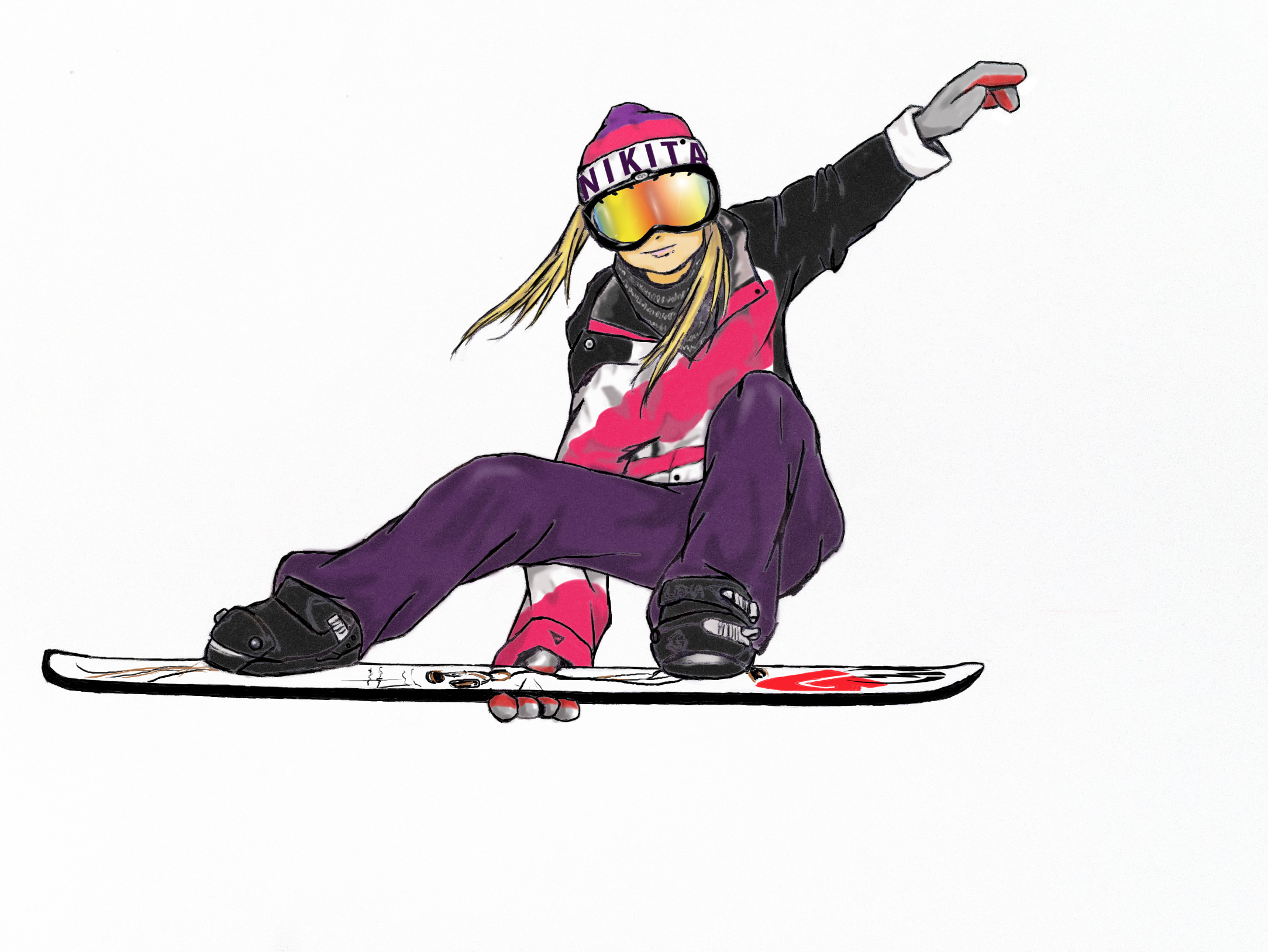 2168x1628 A Drawing I Made For A Friend, With Her Clothes And Her Snowboard