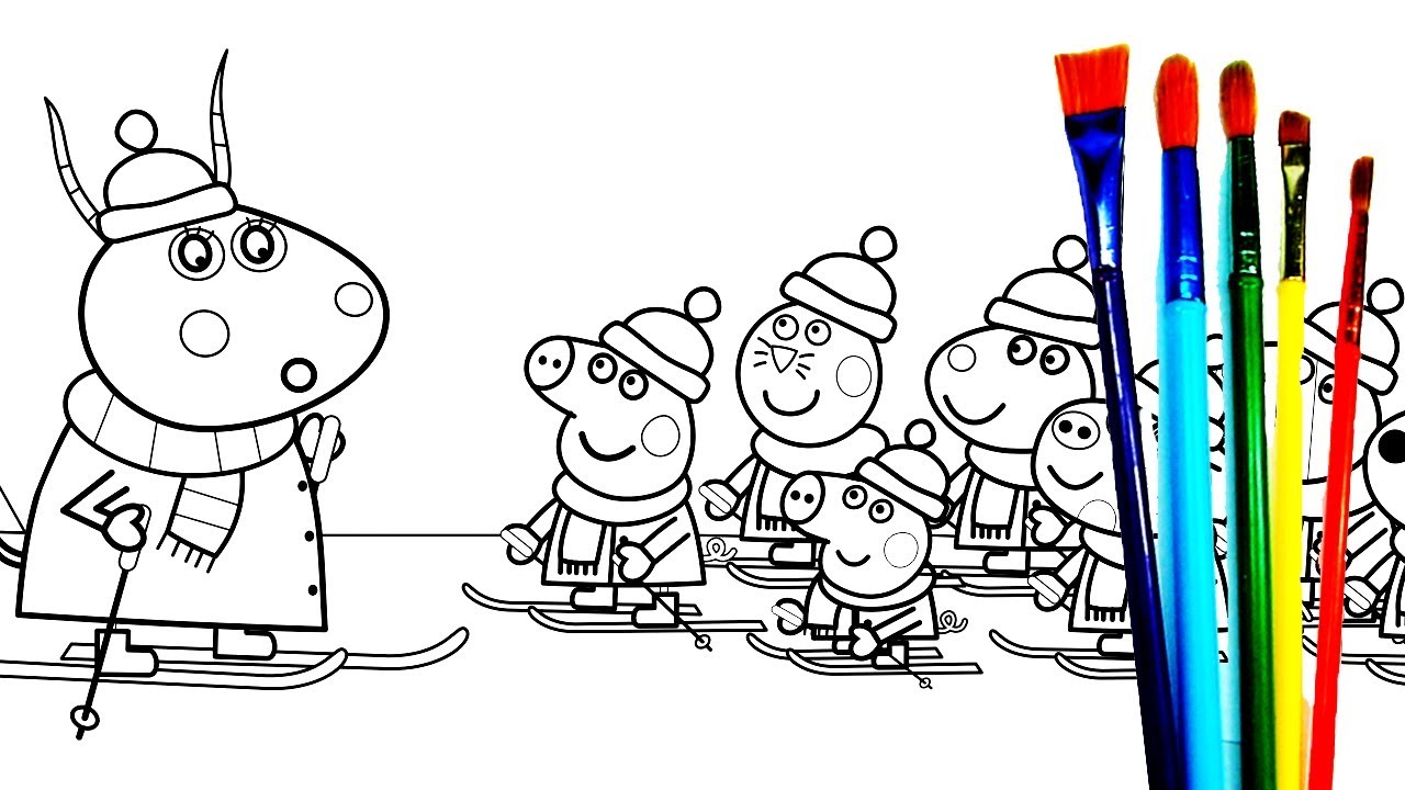 1280x720 A Lot Of Peppa's And Madame Gazelle Goes Skiing Drawing Coloring