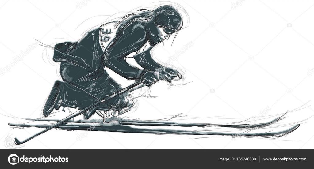 1024x552 Para Cross Country Skiing. Para Sport And Movement. An Hand Draw