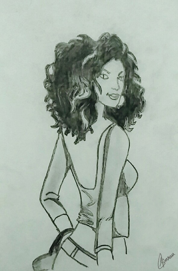 591x900 Medium Curly Hair Girl Wearing Top Drawing Drawing Skill