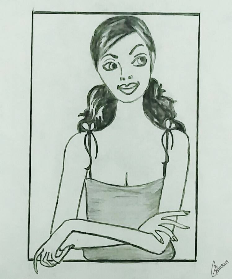 748x900 Young Girl With Two Ponies Drawing Drawing Skill