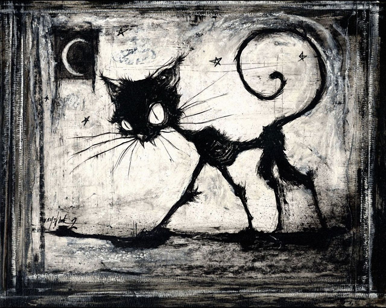 1280x1024 100 Creepy Hand Picked Horror Wallpapers Black Cat Drawing, Cat