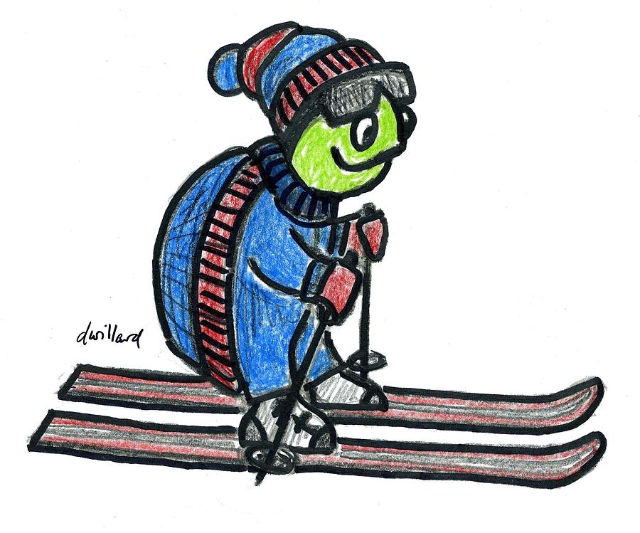 900x749 Turtle On Skis Drawing By Deborah Willard