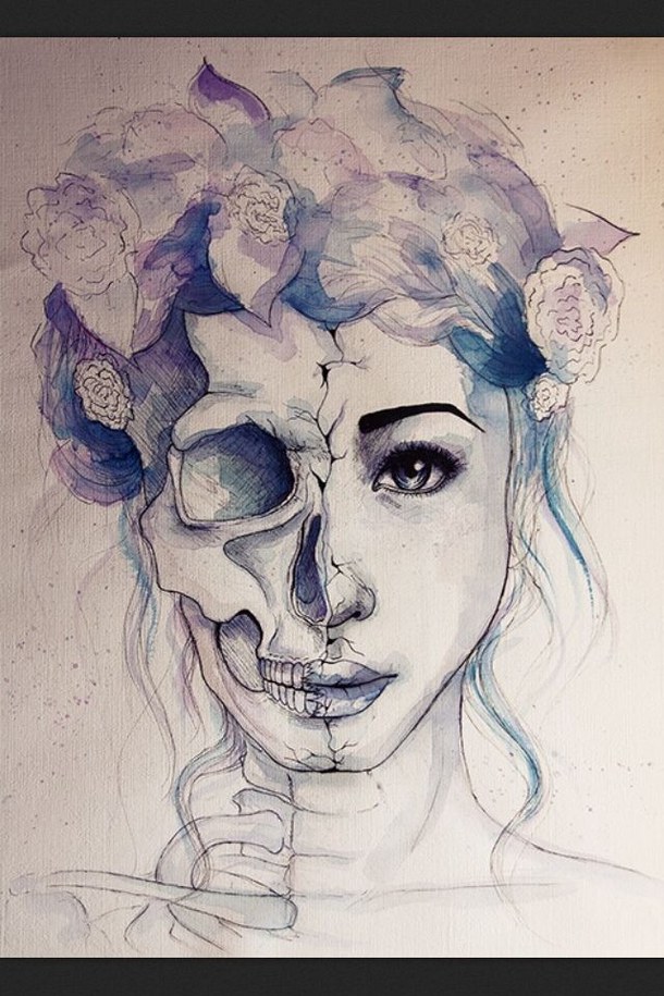 610x915 Skull Bones Pastel Art