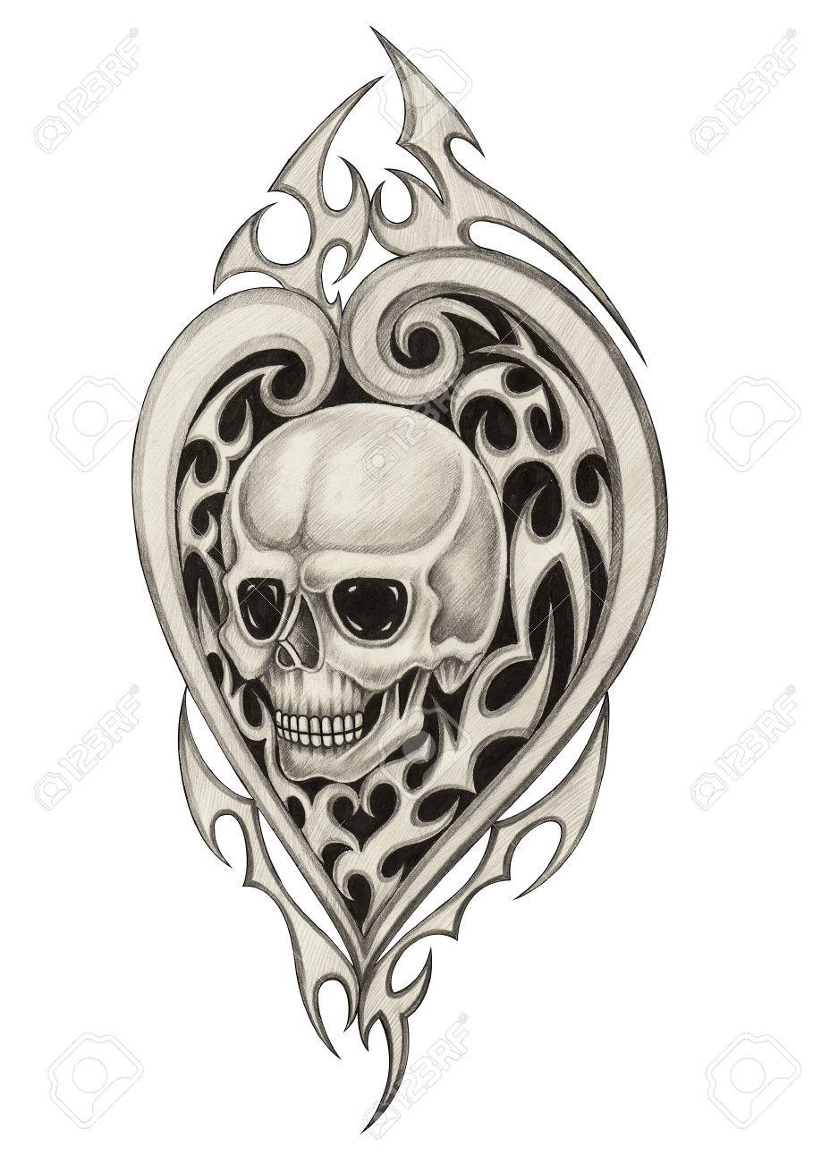 909x1300 Skull Heart Tattoo. Art Design Skull Mix Heart And Graphic Tribal