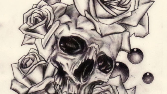 570x320 Skull And Roses Drawing Drawing Of Skulls And Roses