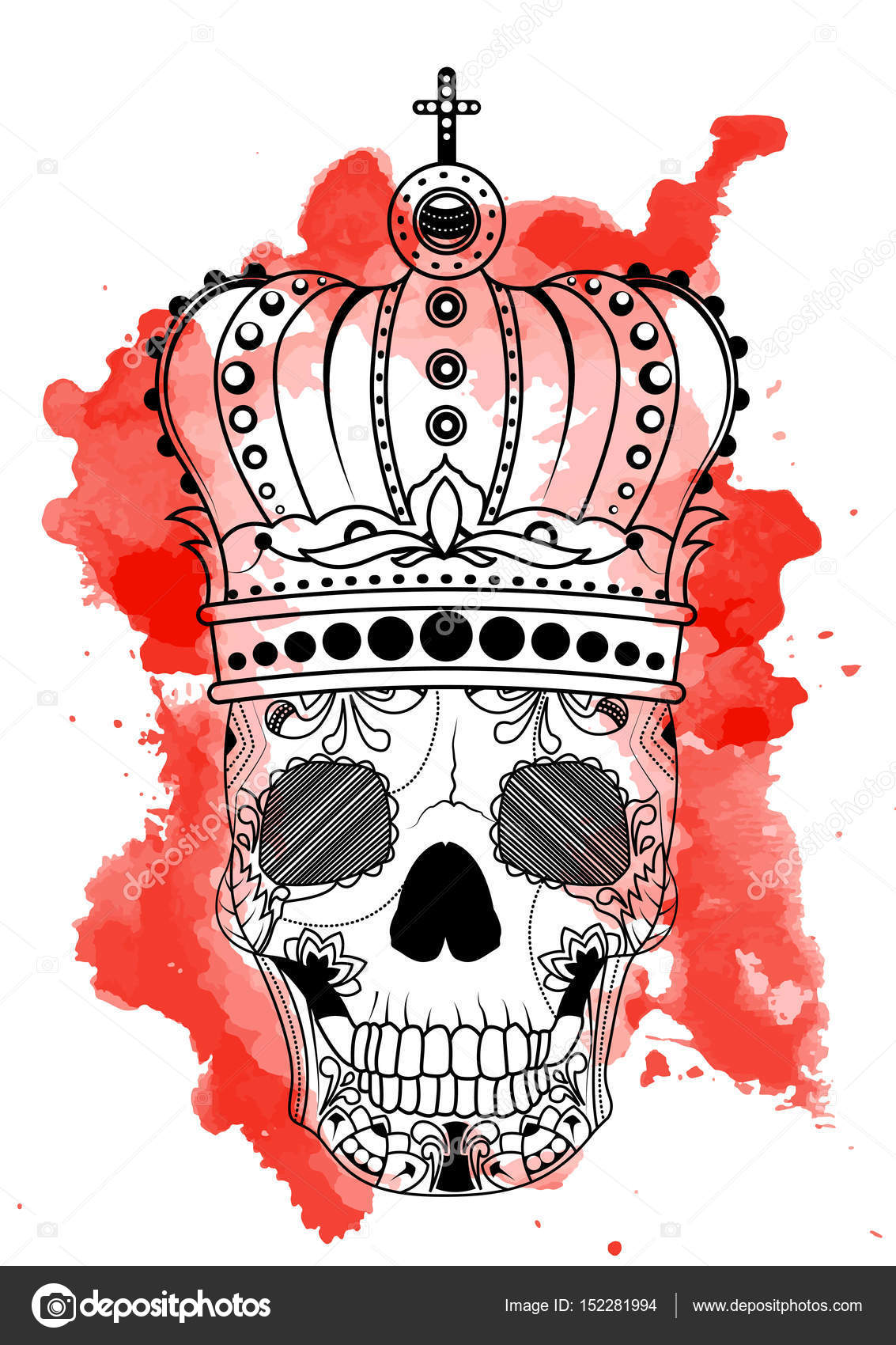 1133x1700 Line Art Hand Drawing Black Skull With Crown Had Isolated