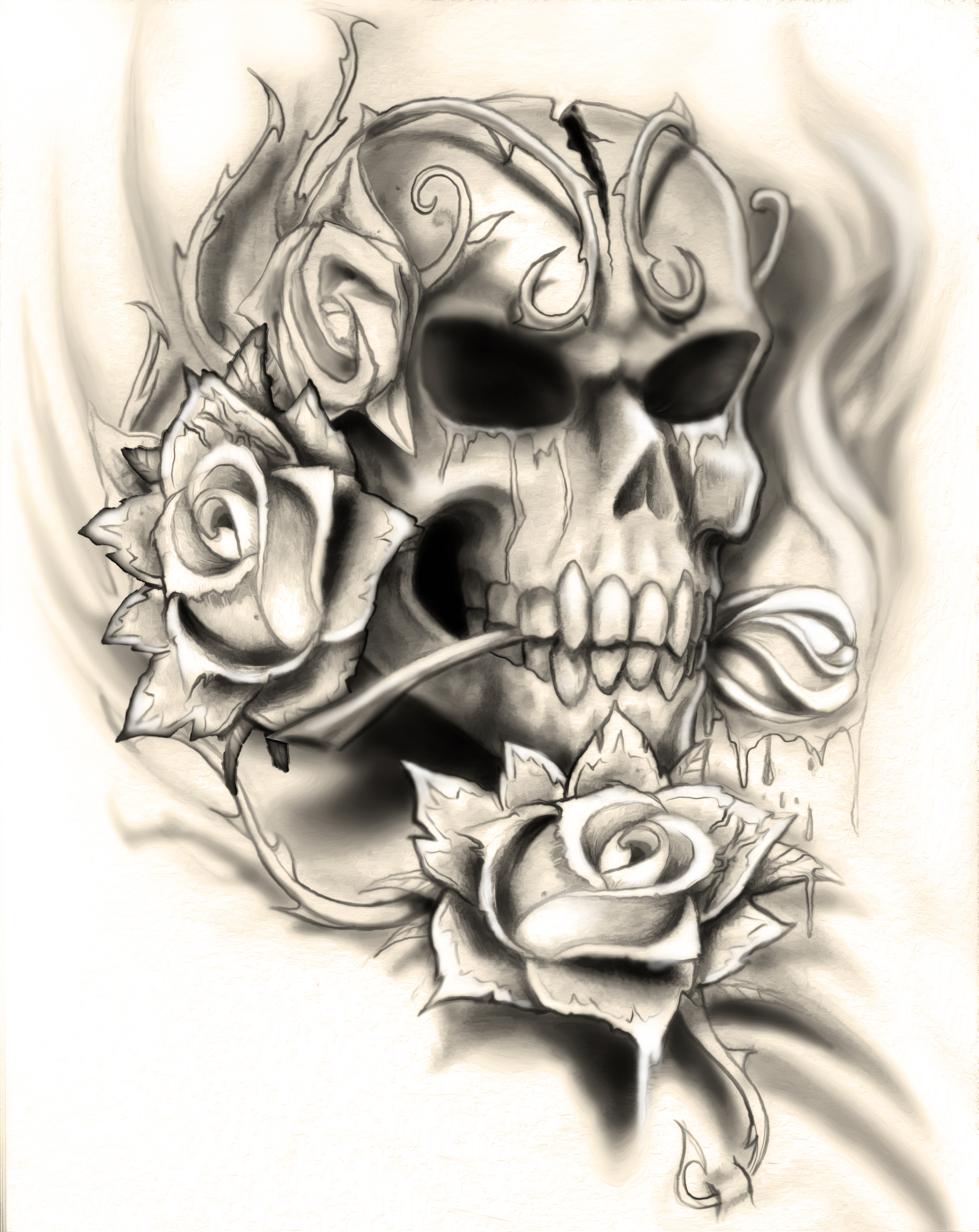 2550x3209 Skull Rose Tattoo Design By On @