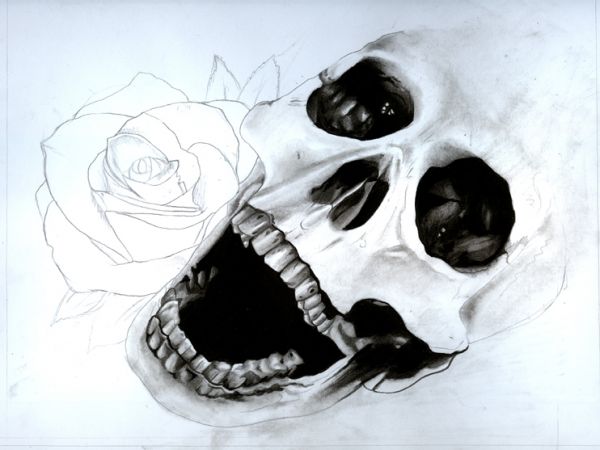 600x450 Draw A Skull And Rose With Pencils And Watercolours
