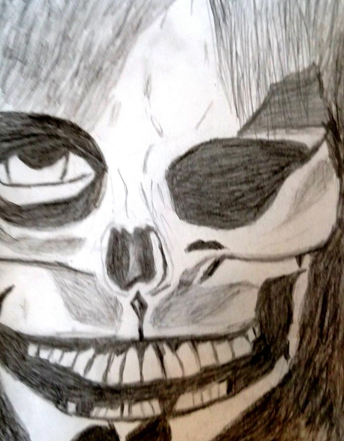 703x900 Grinning Skull Face Drawing By Shy Butterfly