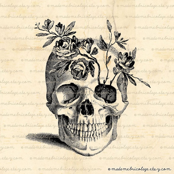 570x570 Skull With Flowers Tattoo Design
