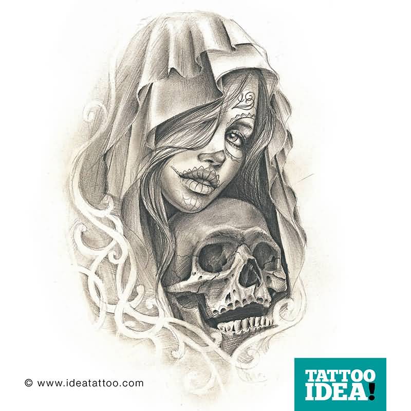 800x800 Skull Catrina Girl Tattoo Drawing