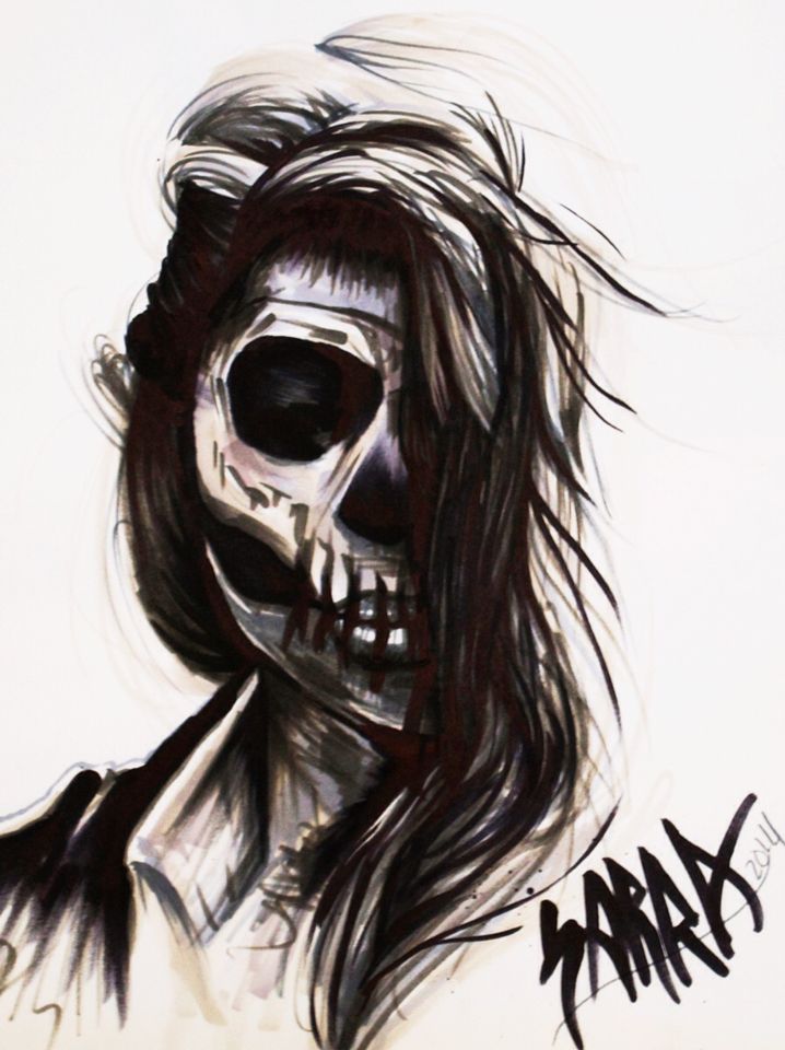 718x960 Skull Girl Artistic Marker Drawing By Sarra Lynnette Artwork By