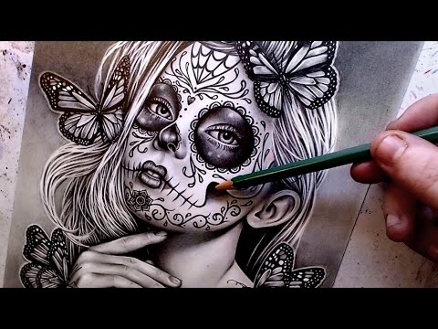 480x360 Watch Me Draw Sugar Skull Girl Pencil Portrait