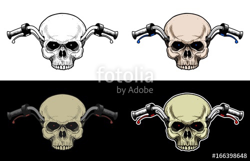 500x322 Handlebar Motorcycle With Skull Head Without Lower Jaw, Drawing