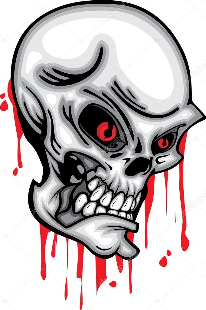 681x1023 Skull Head Red Eye 3d Vector With Blood On White Background