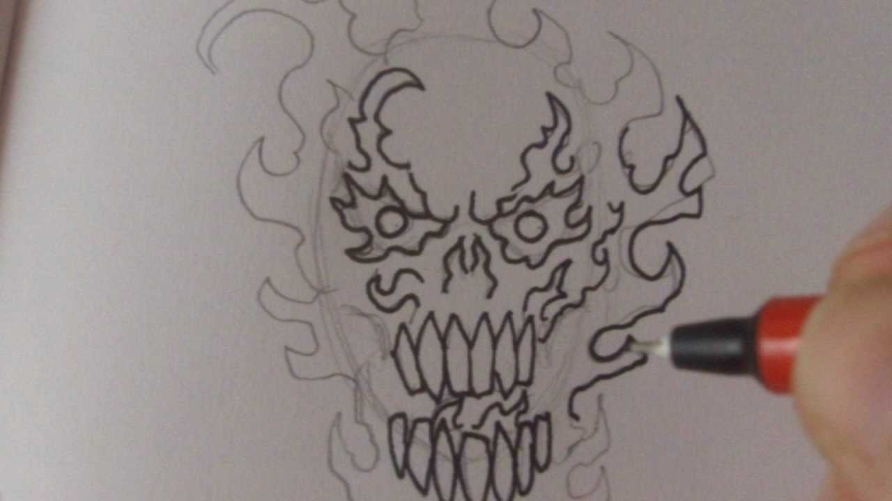 1280x720 How To Draw A Fire Skull