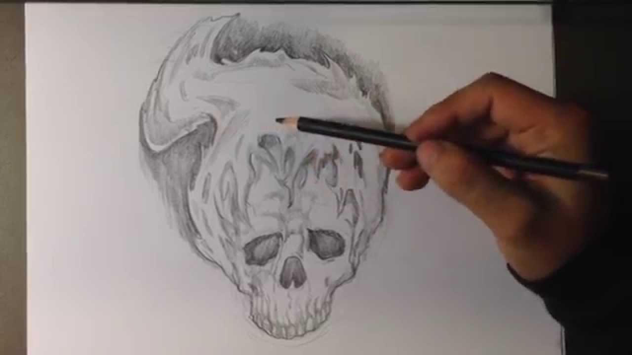 1280x720 How To Draw A Skull Fire Tattoo