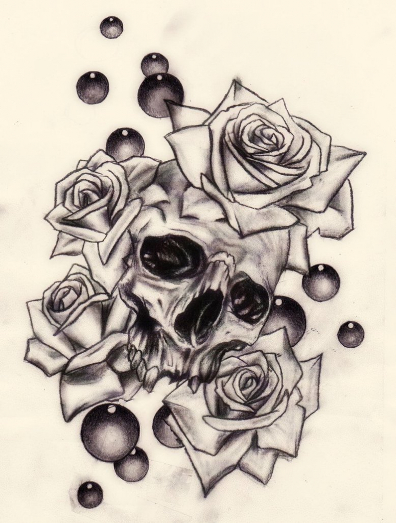 775x1024 Skull Rose Morph Graphite Pencil Drawing By Wazche