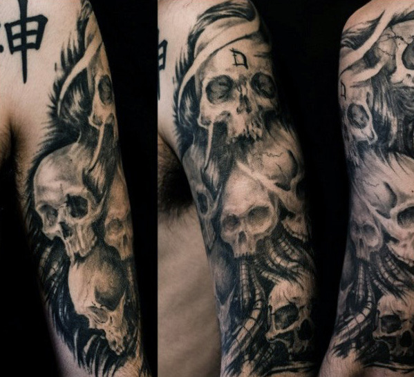 599x546 50 Skull Sleeve Tattoos For Men