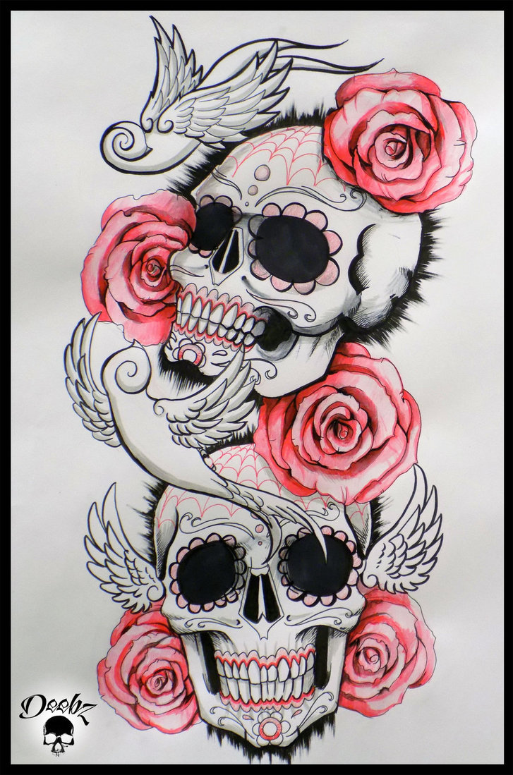 727x1099 Candy Skull Half Sleeve By Deebz Design