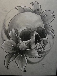 236x314 A Feminine Twist To A Skull Tattoo. Would Add Color To The Lilly'S