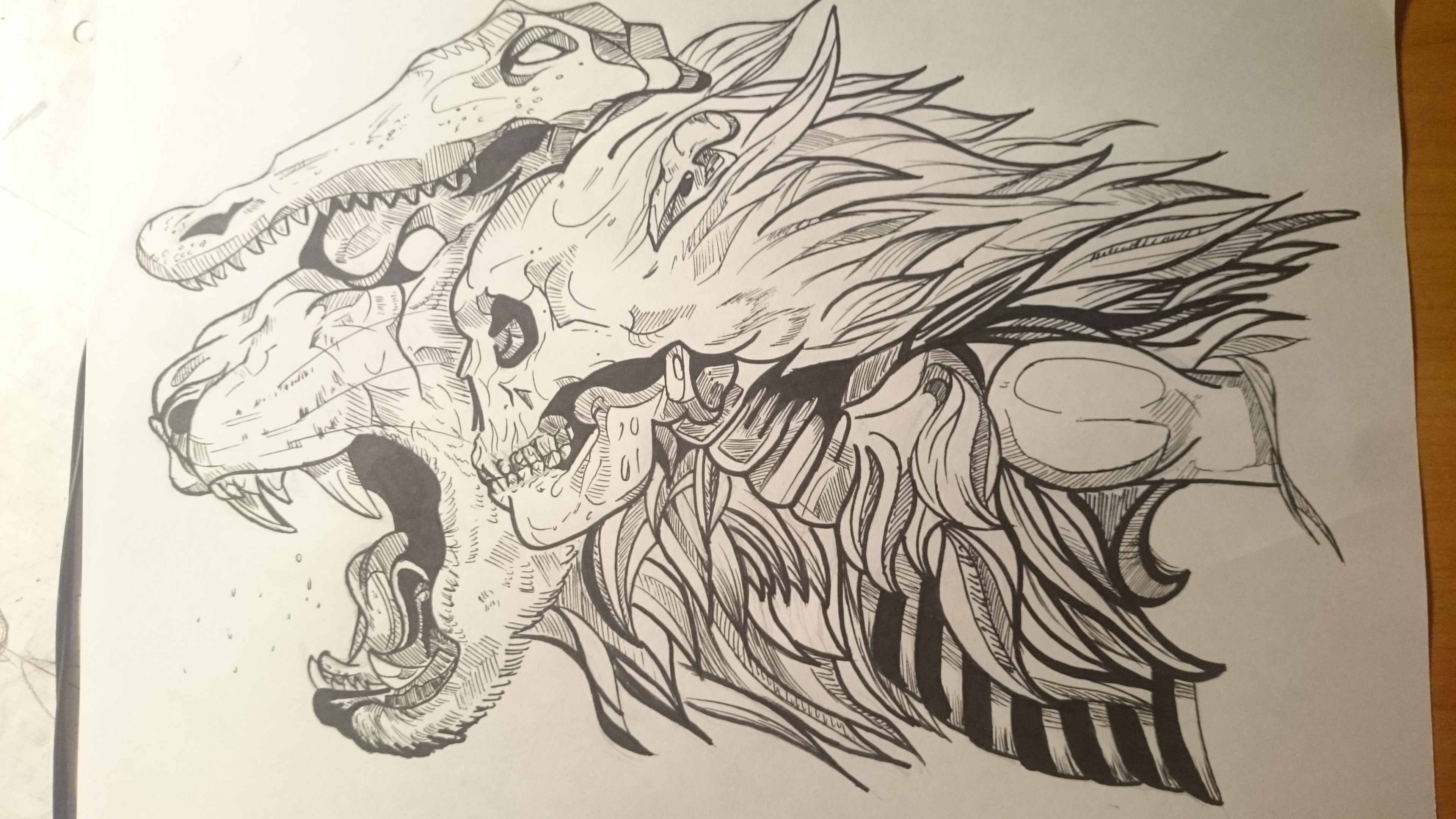 3840x2160 Lion,crocodile, Skull Drawing By Liutauraas