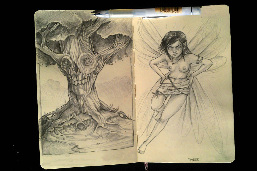 900x600 Skull Tree And Tinkerbell Sketchbook By Tmoegee