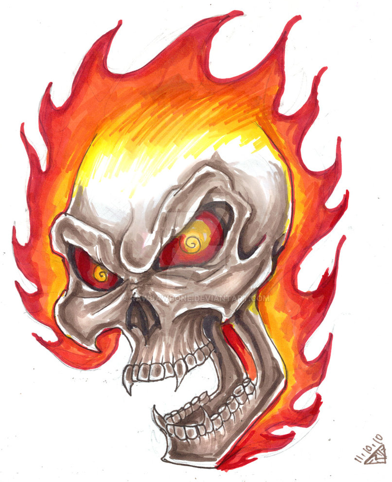 806x990 Flaming Skull Design By Rawjawbone