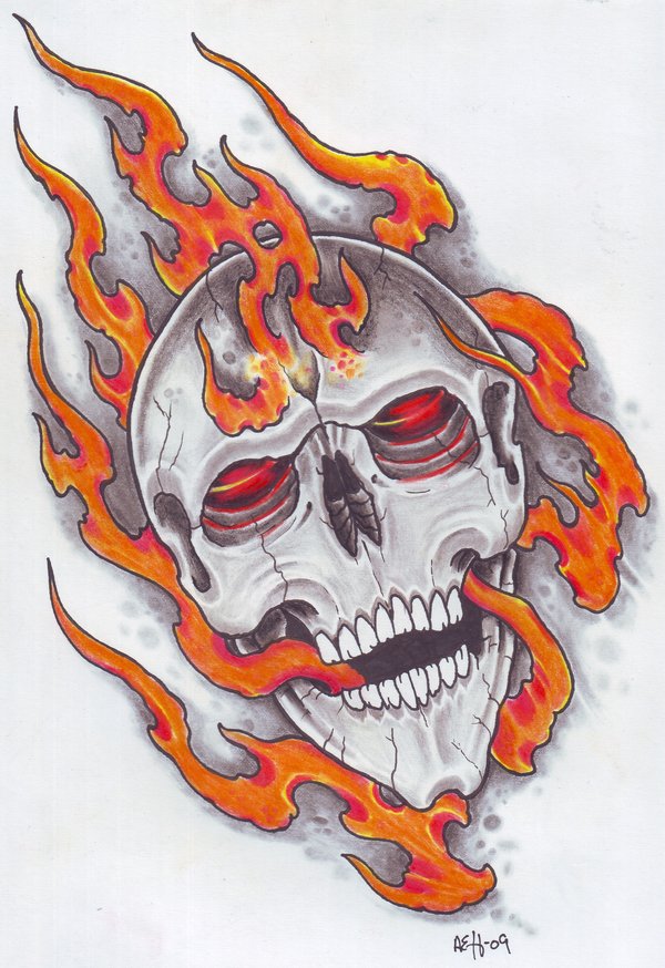 600x874 Skull In Flames 3 By Vikingtattoo