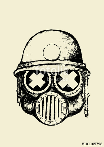 357x500 War Skull.unusual Cartoon Style Skull With Gas Mask And Helmet
