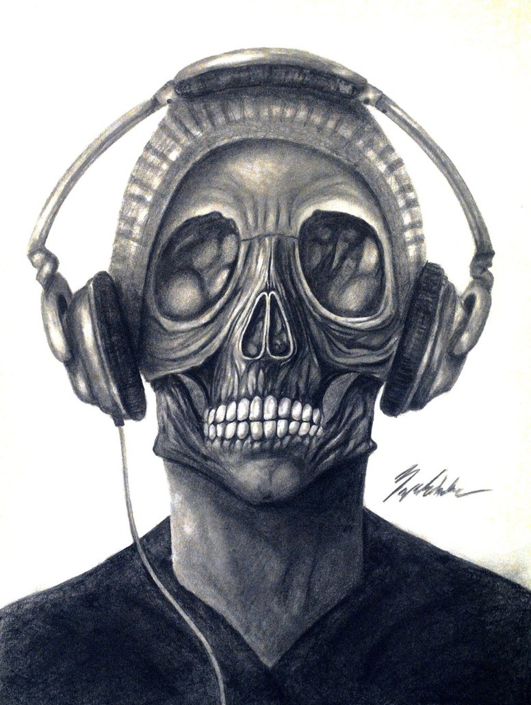 776x1030 Skull With Headphones By Brycesobotka