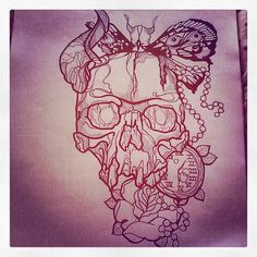 236x236 Bug skull horn flowers roses ornament skeleton art drawing