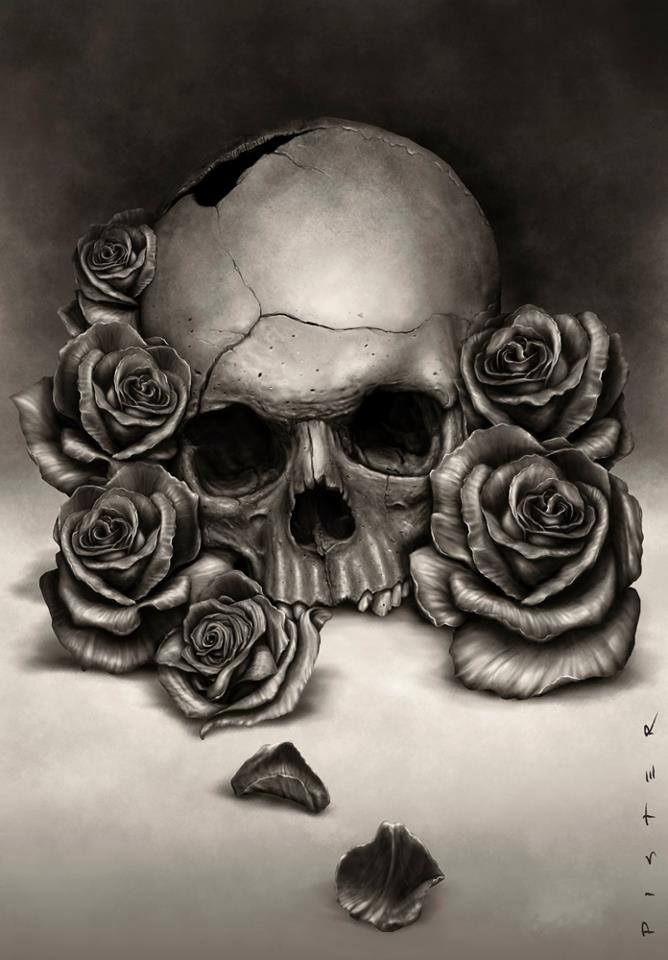 668x960 Skull And Roses By Rodger Pister Tattoo, Nice Tattoos And Skeletons