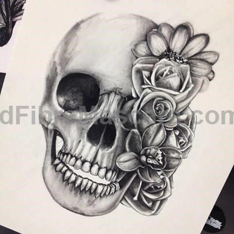 480x480 Tattoo Inspiration Skull With Flowers Drawing