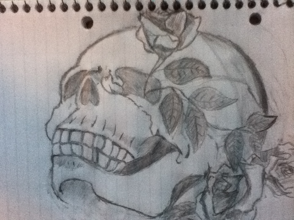 960x720 Skull And Roses By Smokeydan13