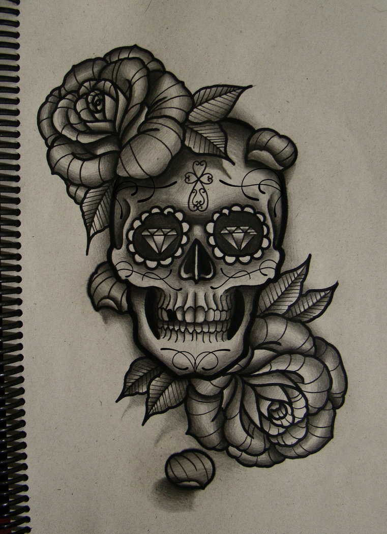761x1050 Skull And Roses By Frah