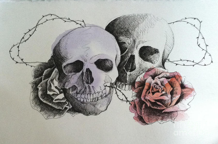 900x594 Two Skulls Drawing By Adam O'Brien