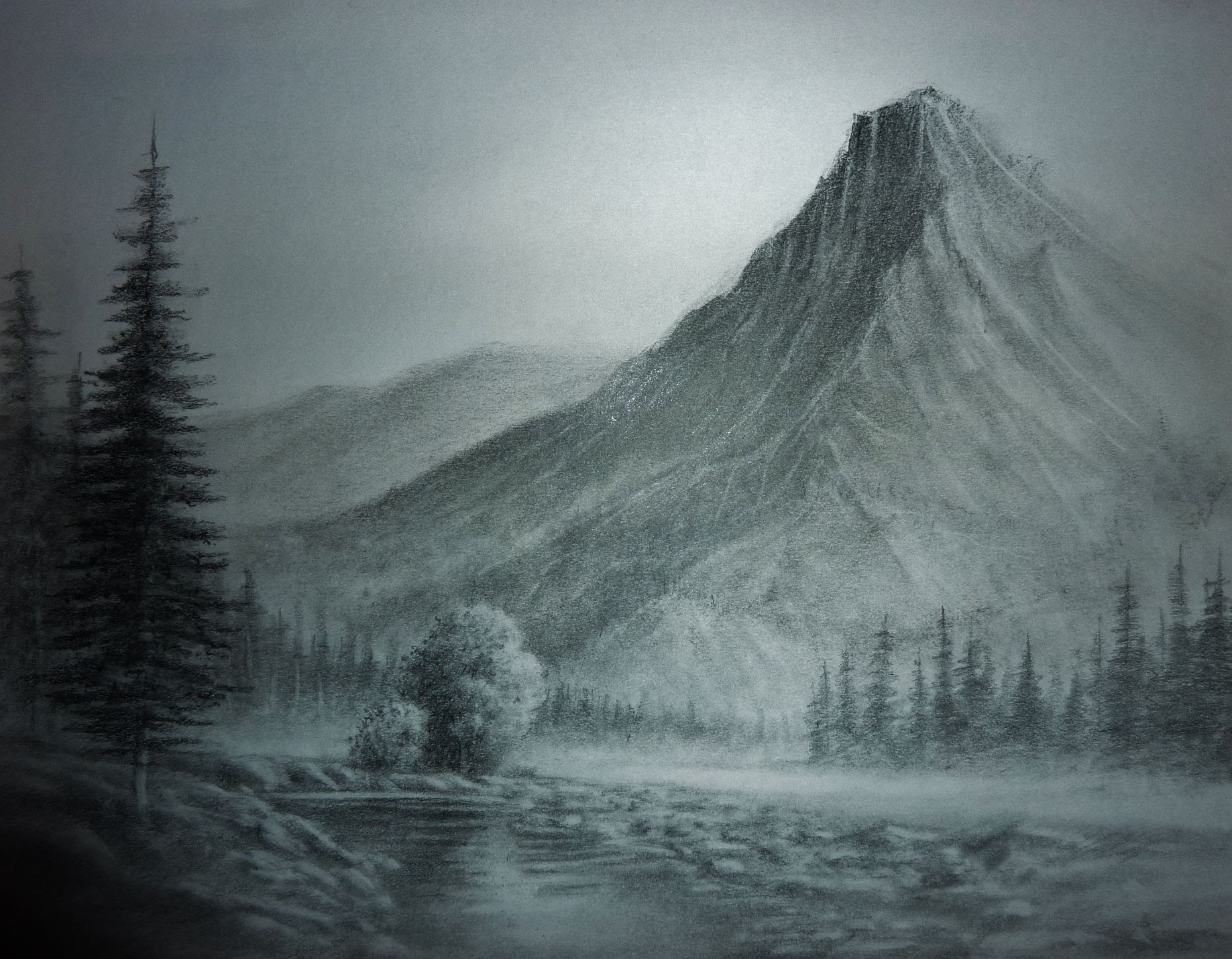 1837x1431 Landscape Pencil Drawings, Trees,buildings,mountains,water Etc