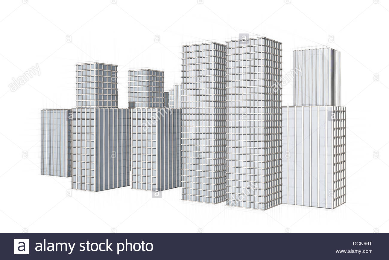 1300x870 Architecture Drawing Of Big City With Large Skyscrapers Stock