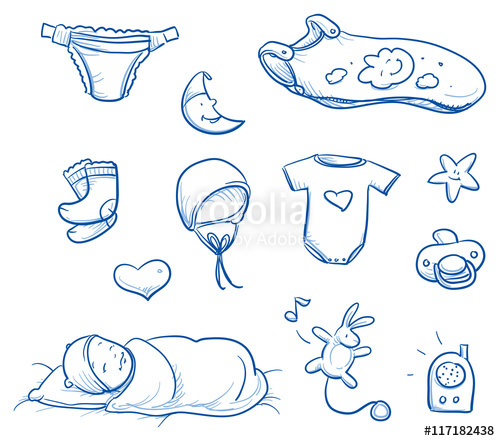 500x441 Set Of Baby Sleeping Icons, With Diaper, Socks, Hat, Crawler