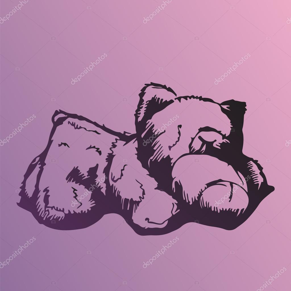 1024x1024 Rough Hand Drawn Sketch Of A Sleeping Bear Toy On Violet