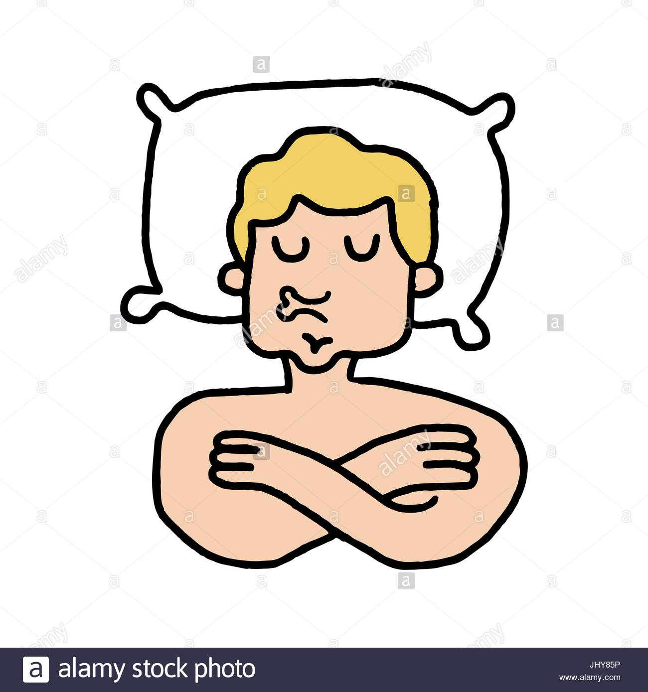 1300x1389 Guy On Pillow Sleeps Cartoon. Sleeping Man Drawing Stock Vector