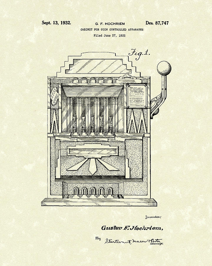 720x900 Slot Machine 1932 Patent Art Drawing By Prior Art Design