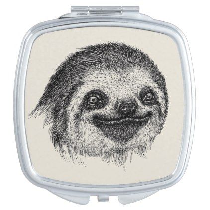 422x422 Illustrated Sloth Face Compact Mirror Sloth