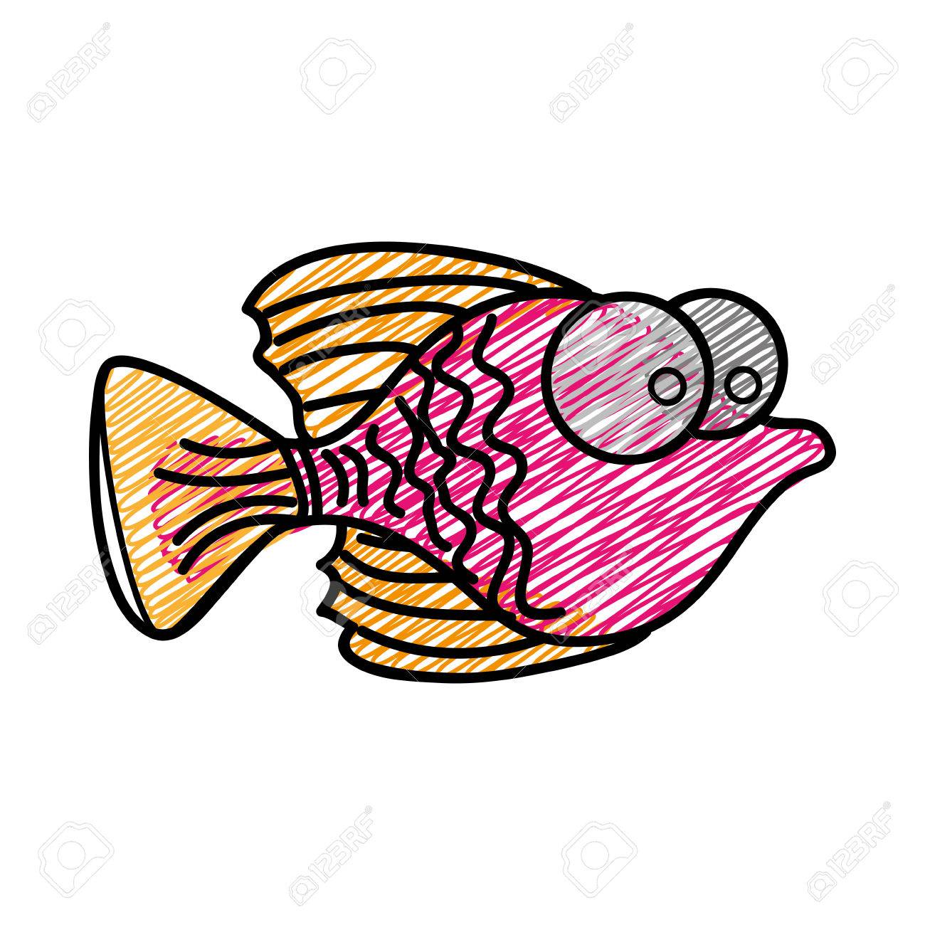 1300x1300 Color Pencil Drawing Of Small Fish With Big Eyes Vector
