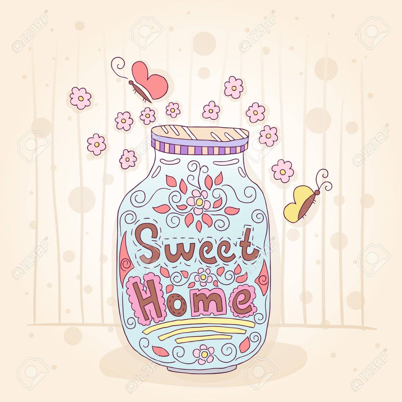 1300x1300 Sweet Home. Bottle With An Inscription. Small Flowers. Gift Card
